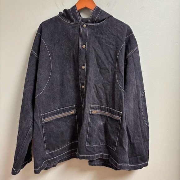 Amanda‎ Uprichard Living Dolls Womens Denim Jacket Hood Distressed Grunge Goth - Picture 1 of 10